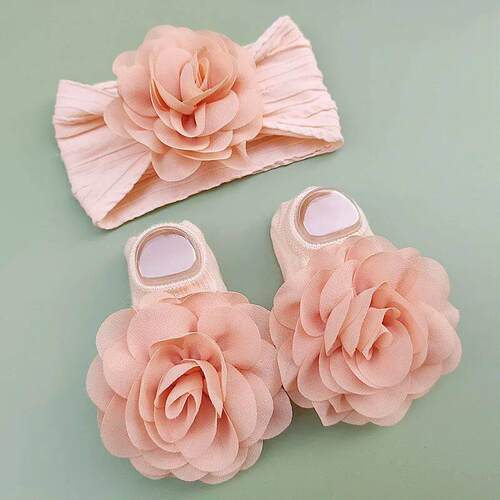 2Pcs/Set Sweet Baby Girl Headbands Socks Set Pearl Lace Flow