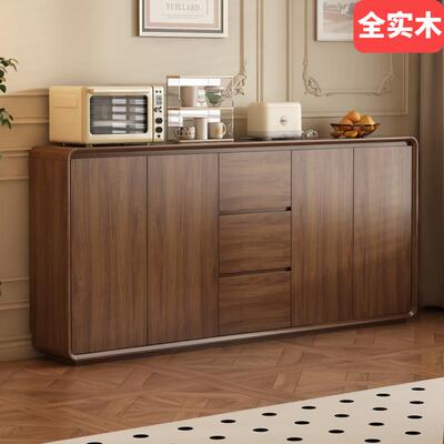 全实木餐柜靠墙一体收纳柜客厅厨房家用整体橱柜超薄墙边柜胡桃木