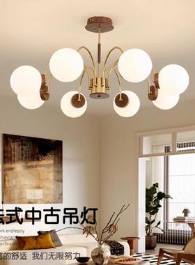 中古客厅吊灯经典魔豆美式简约新款复古卧室灯实木胡桃色灯具6623