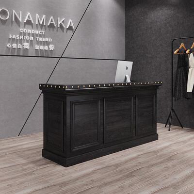 覆古工业风收银柜台酒吧理髲店服装店前台接待台饭厅饭店黑色吧台
