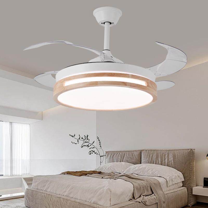 原木亚克力卧室电风扇灯智能现代隐形吊扇灯简约时尚客厅风扇吊灯