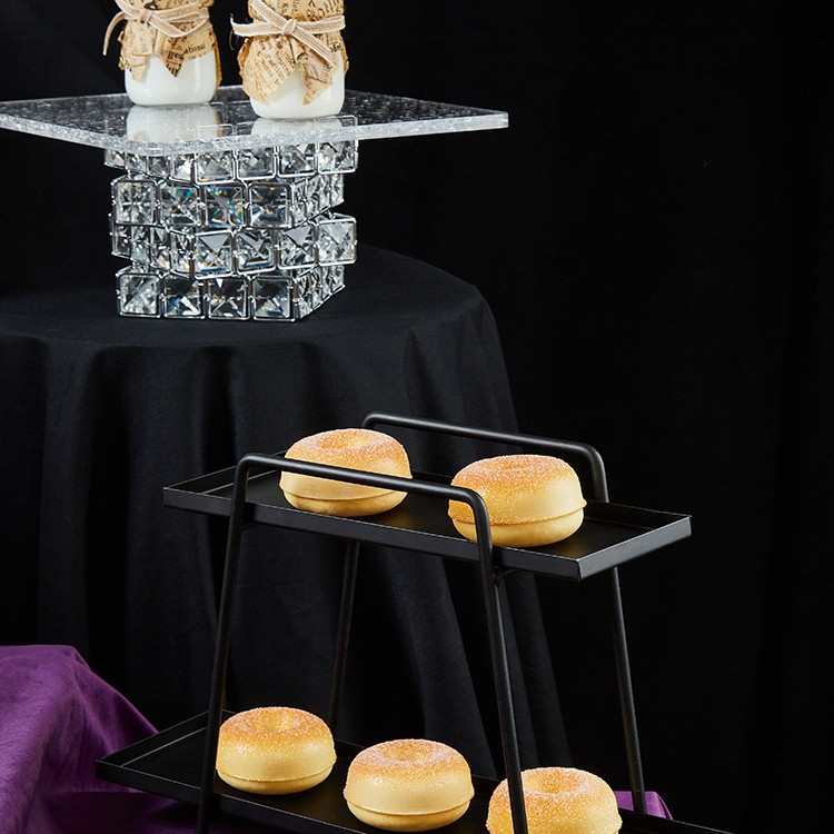 欧式黑色甜品台摆件 婚礼装饰点心展示架亚克力托盘 高端水晶架子
