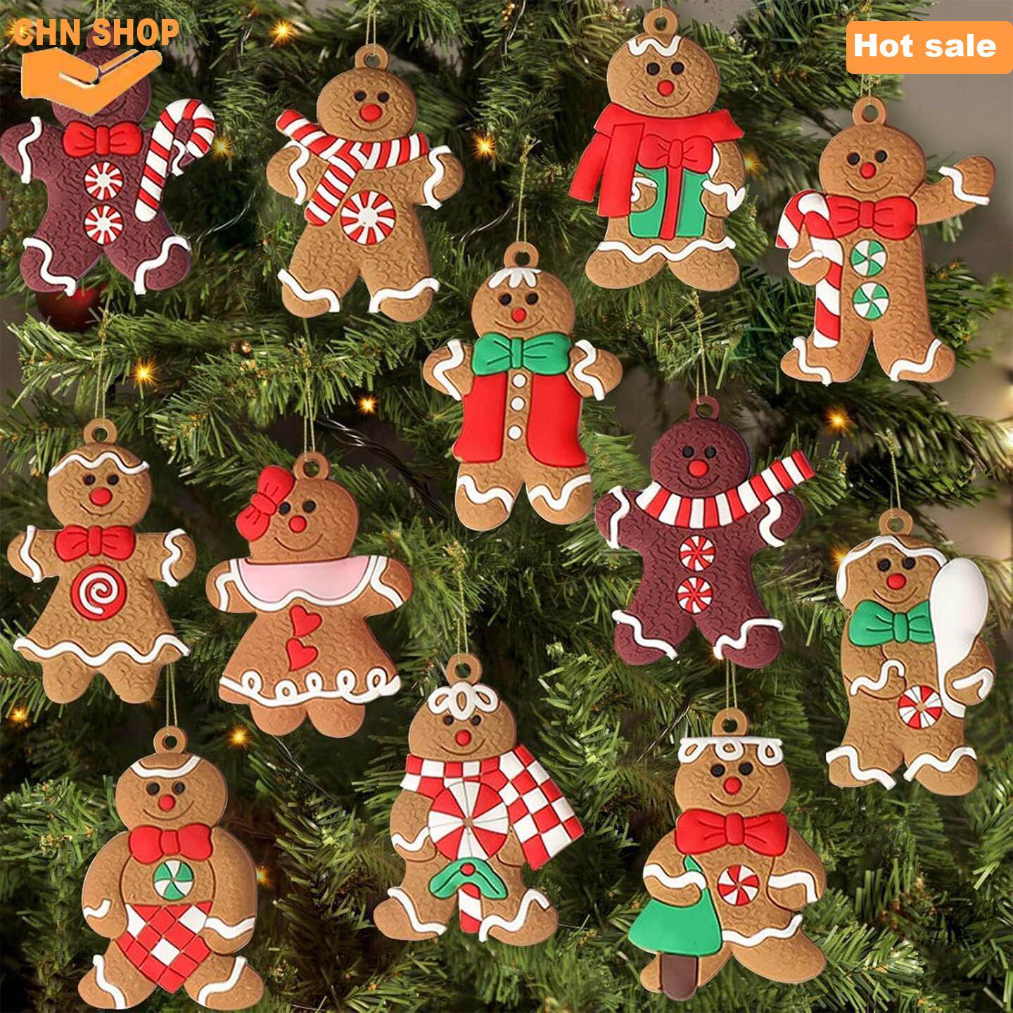 12pcs Gingerbread Man Ornaments Christmas Tree Decorations - 实物图