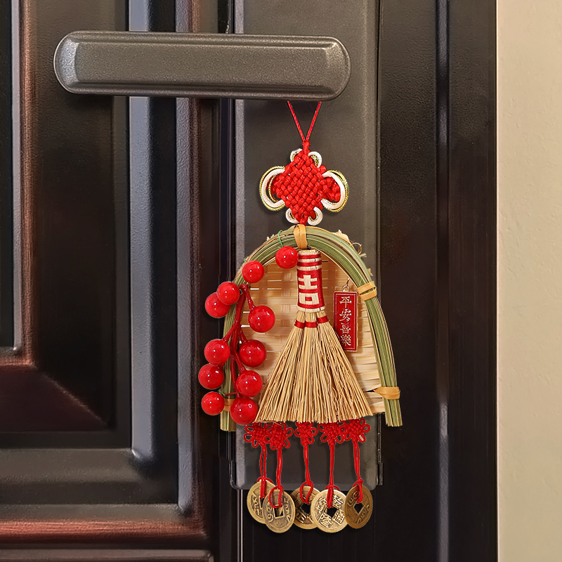 乔迁之喜装饰挂件门把手新居布置扫把扫帚入户门搬家入宅仪式用品