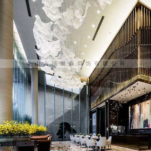 酒店大堂宴会厅水晶片编织网片吊灯创意售楼部沙盘中心波浪网灯具