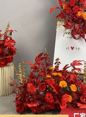 新款婚庆装饰地排花婚礼花艺T台路引花花酒店迎宾排花艺