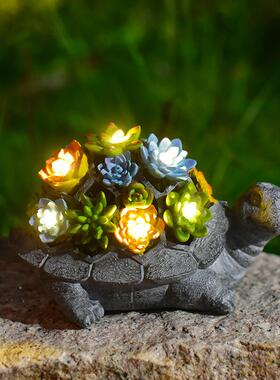 亚马逊户外太阳能多肉乌龟雕像树脂工艺品动物园林花园庭院灯摆件