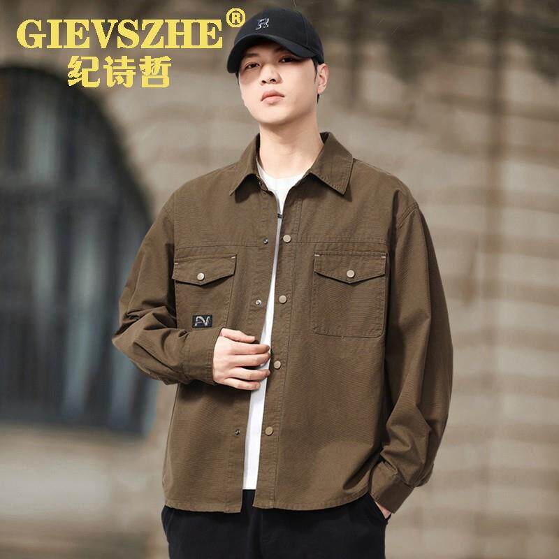 纪诗哲高端男装纯棉工装长袖衬衫男士2025秋季新款衬衫式夹克外套