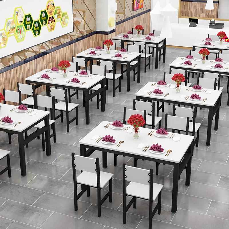 饭店堂餐桌4椅钢木长桌餐多人长方形餐食桌椅组简合家用约餐桌椅