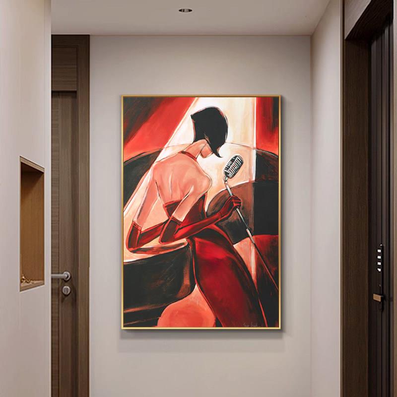 歌唱家明显美女人物背景酒店KTV背景墙走廊过道装饰画肌理感挂画