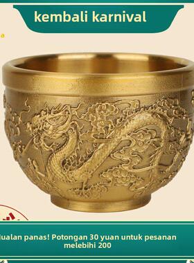 黄铜龙凤杯铜缸摆件茶道茶具杯子茶碗创意覆古商务送礼礼品装饰品