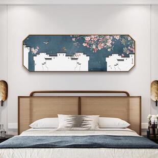饰画茶室沙发背景花鸟挂画卧室床头横版 墙画 客厅装 徽派建筑新中式