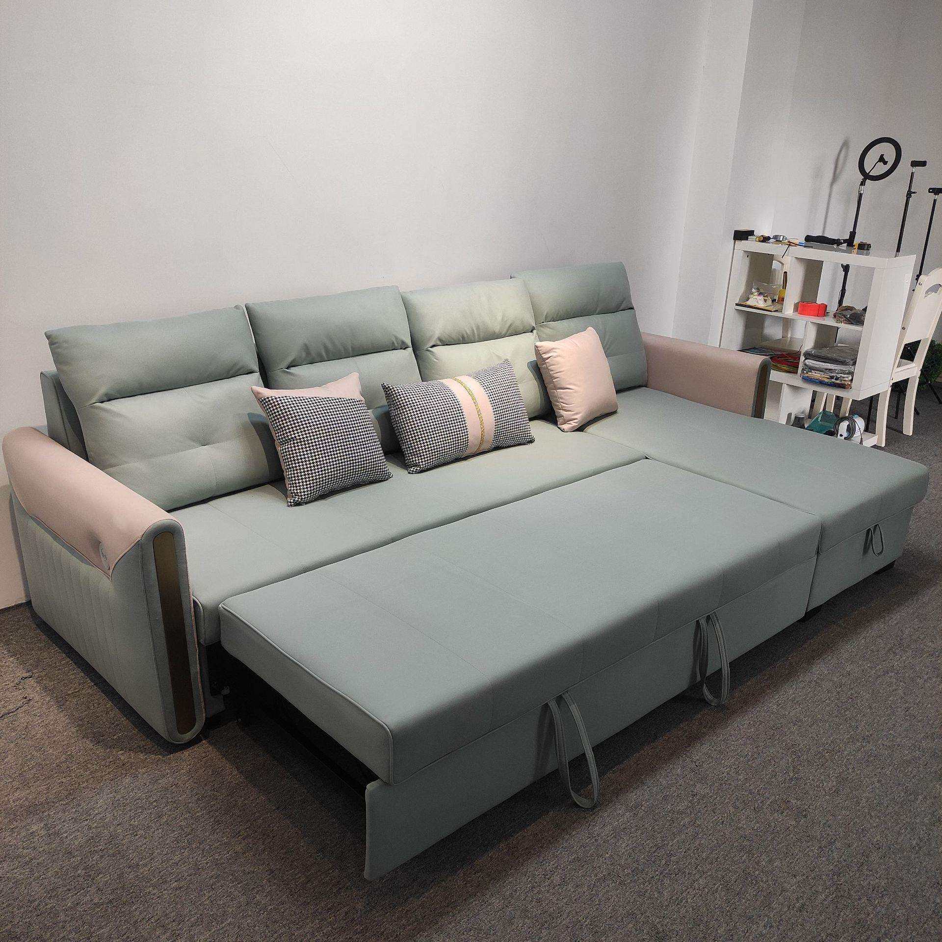 可折叠多功能两用客厅贵妃带转角小户型双人储物布艺沙发床