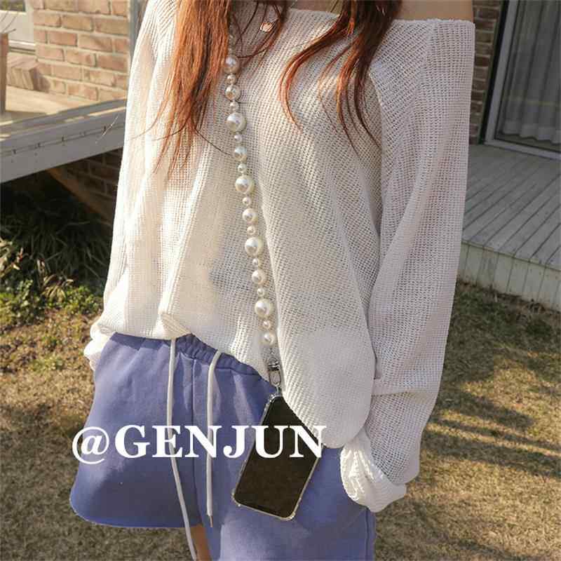 明星同款串珠大小珍珠长款手机链女时尚斜挎可背挂链通用带夹片女