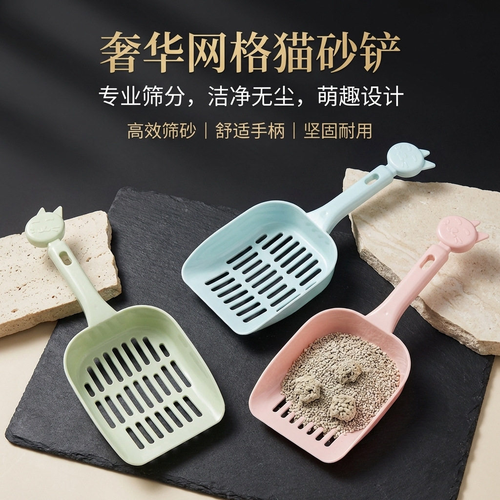 新款纯色加厚猫砂铲猫砂盆清洁用品网格式宠物铲宠物清洁工具