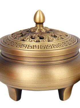 卓好 带盖子三足铜香炉摆件 龙款铜香炉 鸳鸯款五福临门款铜香炉