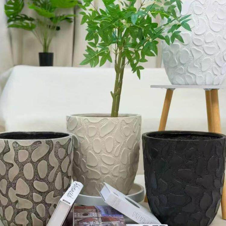 北欧风镁泥花盆种鸭脚木百合竹千年木艺术花盆鹅卵石款式