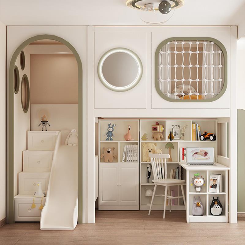 儿童床女孩上床下桌组合床书桌衣柜一体省空间上下铺双层床高架床