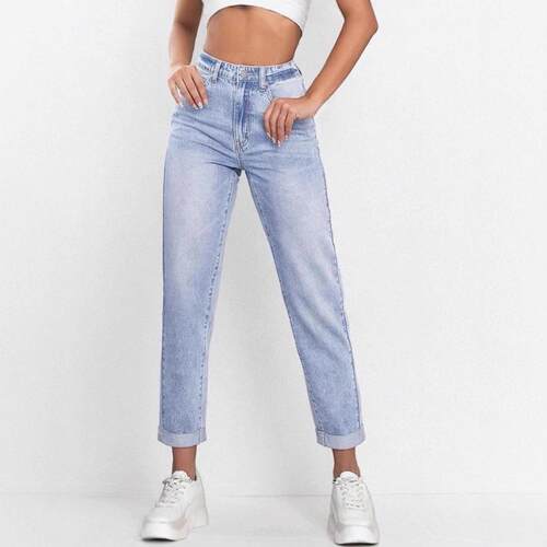 Womens Versatile MidRise Straight Leg Denim Jeans Street