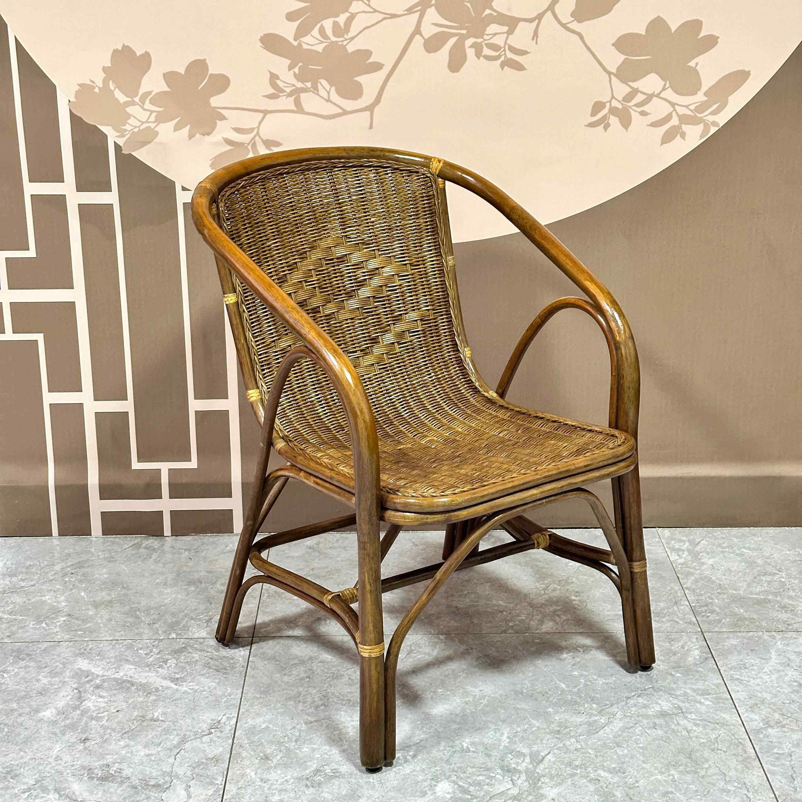 藤芯园天藤子椅用单人靠背椅阳台休闲老人真然藤编织家喝WWW茶扶