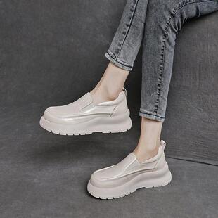 英国【设计师】新款头层牛皮厚底增高时尚一脚蹬休闲真皮小白鞋女