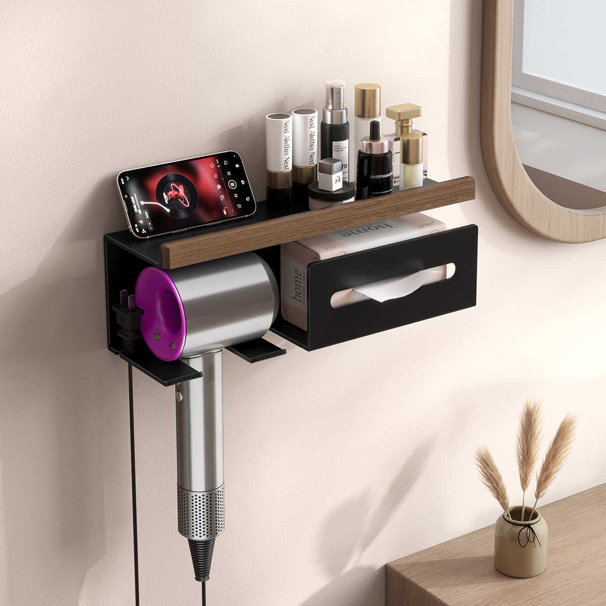 胡桃木吹风机支架免打孔壁挂卫生间家用浴室洗漱台收纳纸巾置物架,家庭/个人清洁工具,吹风机置物架,淘宝优惠券,粉丝福利购,淘宝优惠卷