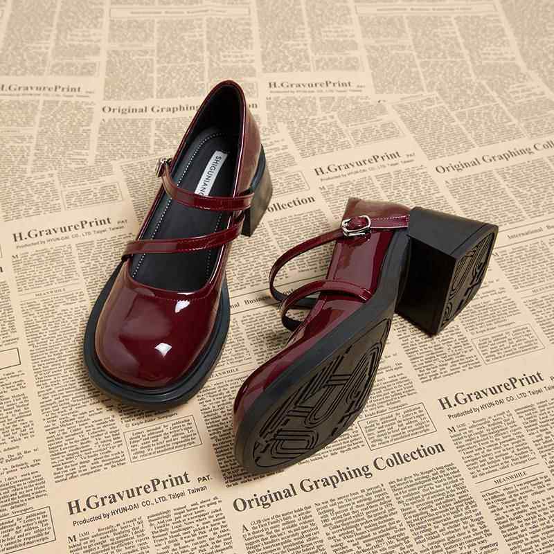 2026初春秋新款高跟鞋通勤女鞋鞋勺鞋流行酒红色玛丽简小皮0126w,女鞋,浅口单鞋,淘宝优惠券,粉丝福利购,淘宝优惠卷