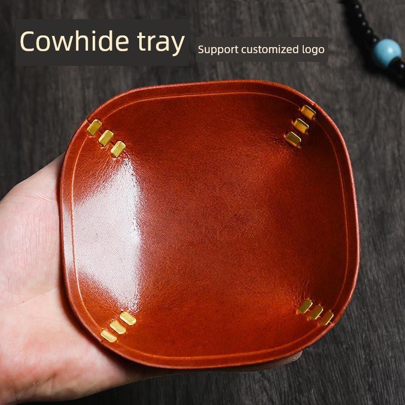 真皮盘收纳盒烟斗草盘置物盘首饰文玩钥匙玄关托盘头层牛皮纯手工