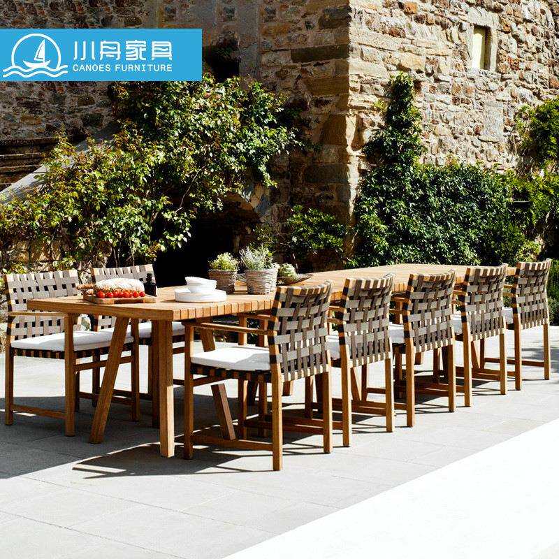户外藤编桌椅酒店民宿室外防腐柚木餐桌花园庭院阳台休闲藤椅组合