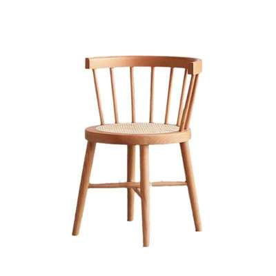 日式简约实木温莎椅复古藤编椅家用美式餐椅阳台休闲单人靠背椅