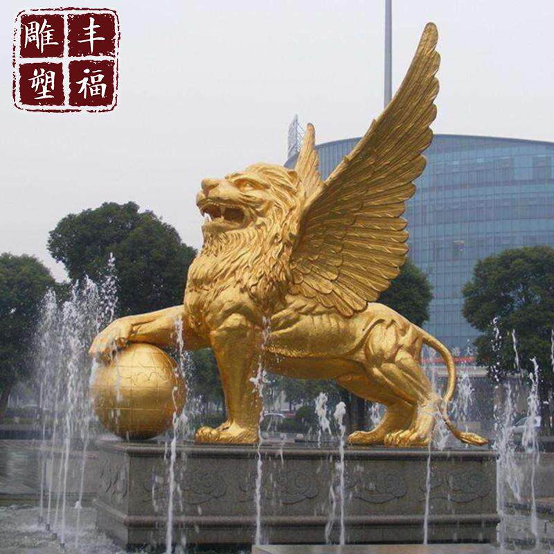 铸铜狮子厂家 大型建筑物门口摆件欧式铜狮子雕塑一对 铜飞狮雕塑