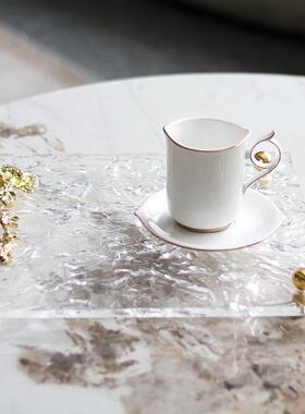 轻奢单边花蕊拉手托盘摆件样板房设计师款艺术水波纹收纳盘装饰品