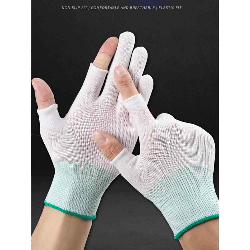 漏指露指半指薄款透气白色尼龙手套劳保耐磨服帖触屏男女工作干活
