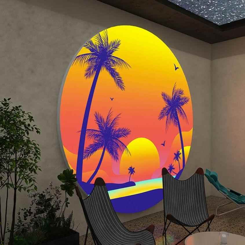 定制网红日落灯箱uv软膜卡布灯箱月球余晖氛围感夕阳月亮灯箱