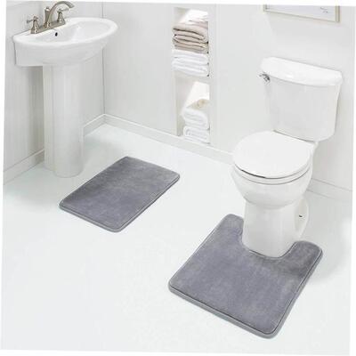 2 Pcs Simple Bathroom Mat Set U Shape Bathroom Carpet Toilet