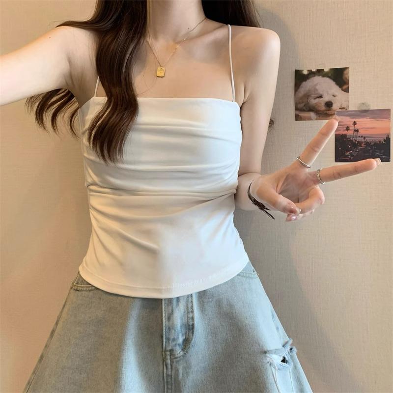 大码女装2025夏新款白色吊带背心外搭胖mm遮肚显瘦抹胸打底衫上衣