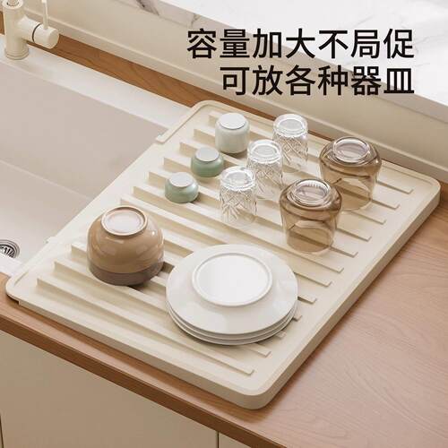 厨房水槽沥水架厨房斜坡硅胶沥水垫碗盘餐具置物架台面导流排水垫