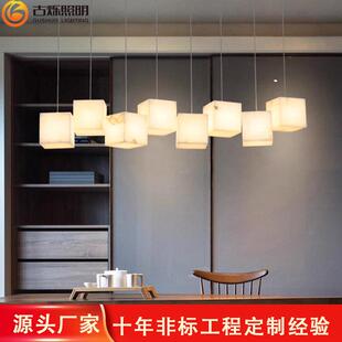 高级感西班牙餐厅个性 创意茶室书房吧台长形全铜云石吊灯