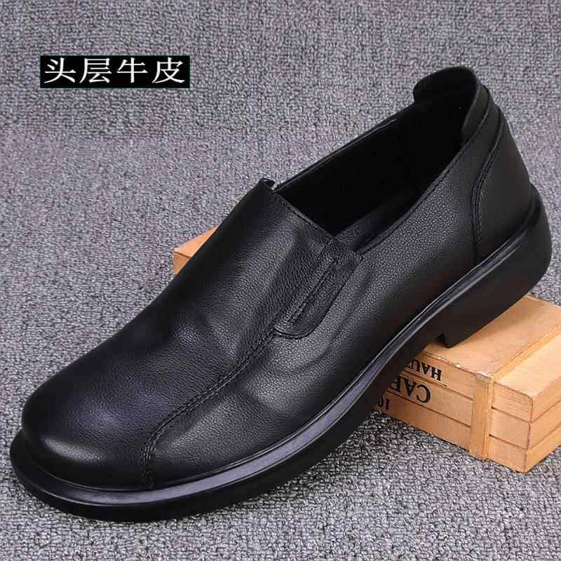 正品202外贸春秋5皮鞋男真皮头牛层休皮一脚蹬套脚厚底圆头商务闲