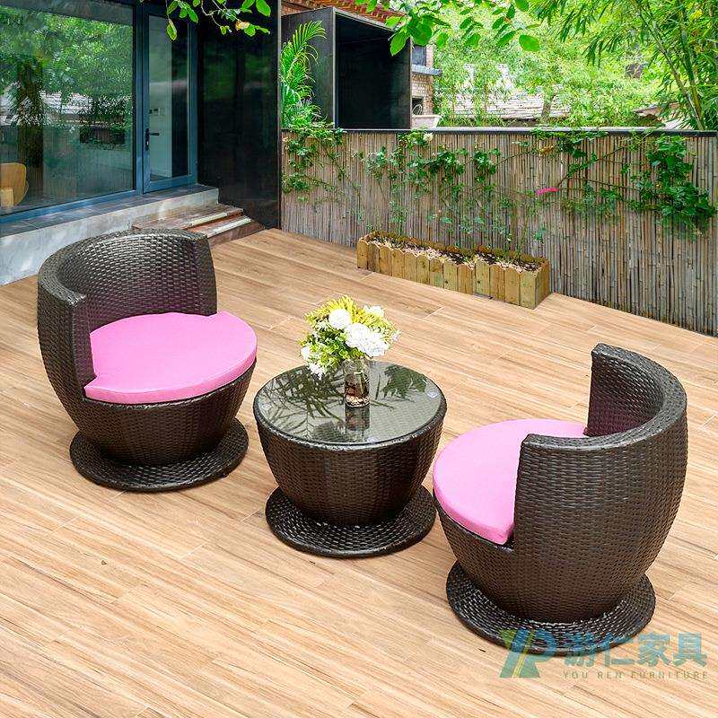 户外桌椅庭院室外藤编一桌两椅花园露天休闲阳台小藤椅三件套组合