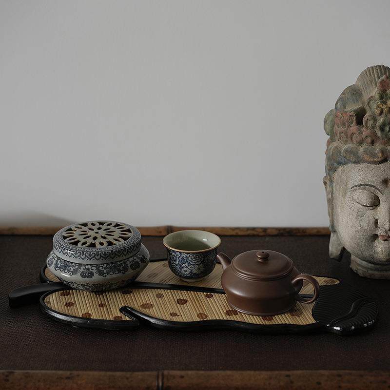 福建湘妃竹干泡台 芭蕉叶干泡茶台壶承手工贴面茶台