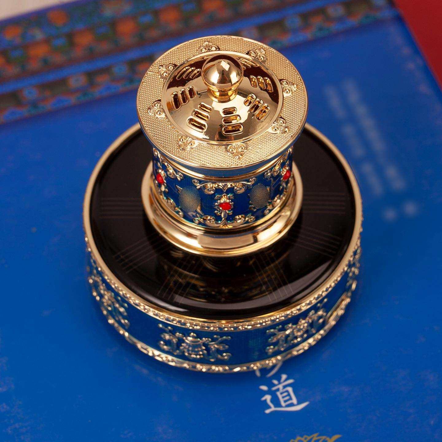 善云太阳能转金轮摆件镀金贴钻充电车载家用八吉祥蓄电转金筒藏式