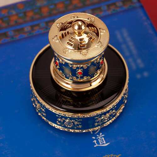 善云太阳能转金轮摆件镀金贴钻充电车载家用八吉祥蓄电转金筒藏式
