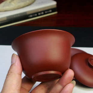 宜兴紫砂盖碗三才碗批发紫砂茶具正宗原矿紫泥精品手工盖碗三件套