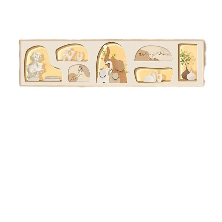 奶油原木风床头装饰挂画儿童房现代简约暖系黄色高级感3d壁画横版