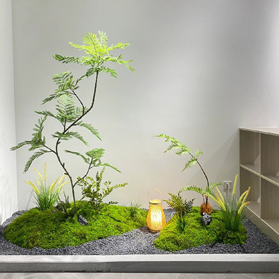 仿真绿植造景组合楼梯下橱窗装饰室内景观仿生假热带植物玄关装饰