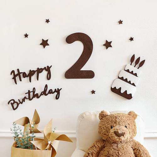 ins森系毛毡数字生日周岁装饰拍照背景墙男孩女儿童派对布置百日