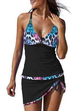 Set Two-Piece Tankini Drawstring V-Neck Deep Colorblocked