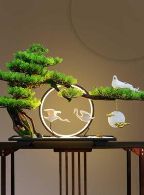 新中式仿真迎客松玄关客厅酒店入户盆景办公室软装微景观实木摆件