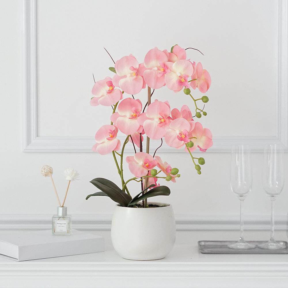 高端蝴蝶兰盆景仿真花盆栽客厅北欧假花套装创意手感绢花绿植